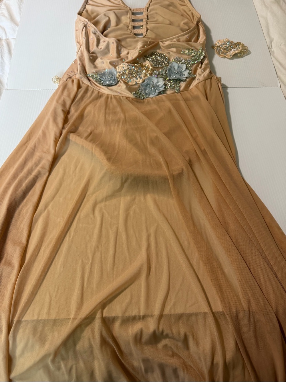 Glamour solo dance costume tan nude illusion rhinestone lyrical dress Leotard LA - Picture 5 of 13